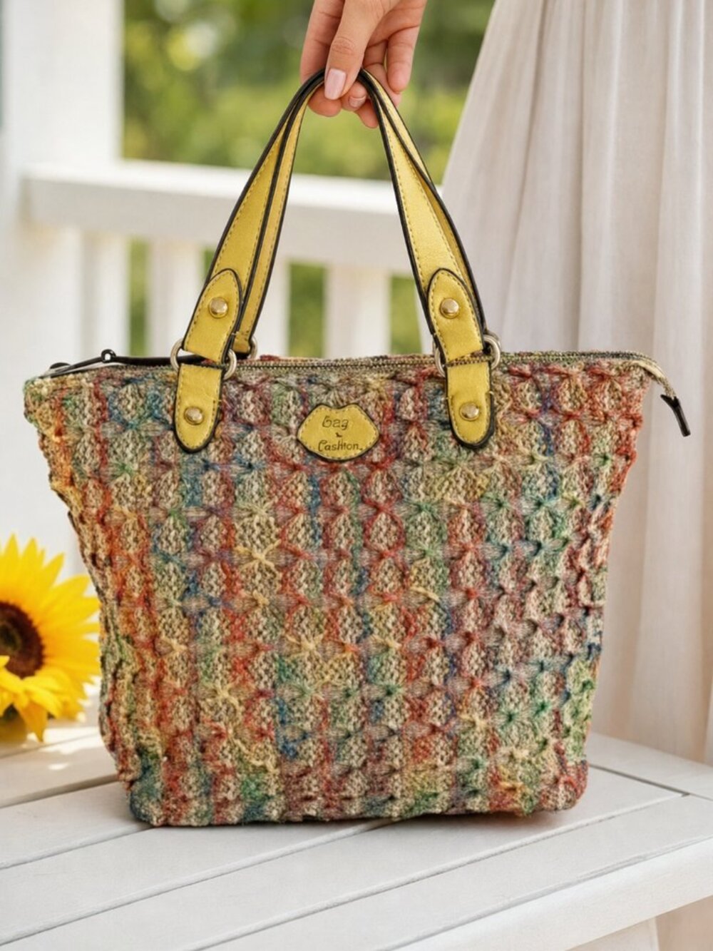 Vintage Y2K Juicy Couture Rainbow Woven Straw Mini Tote Bag